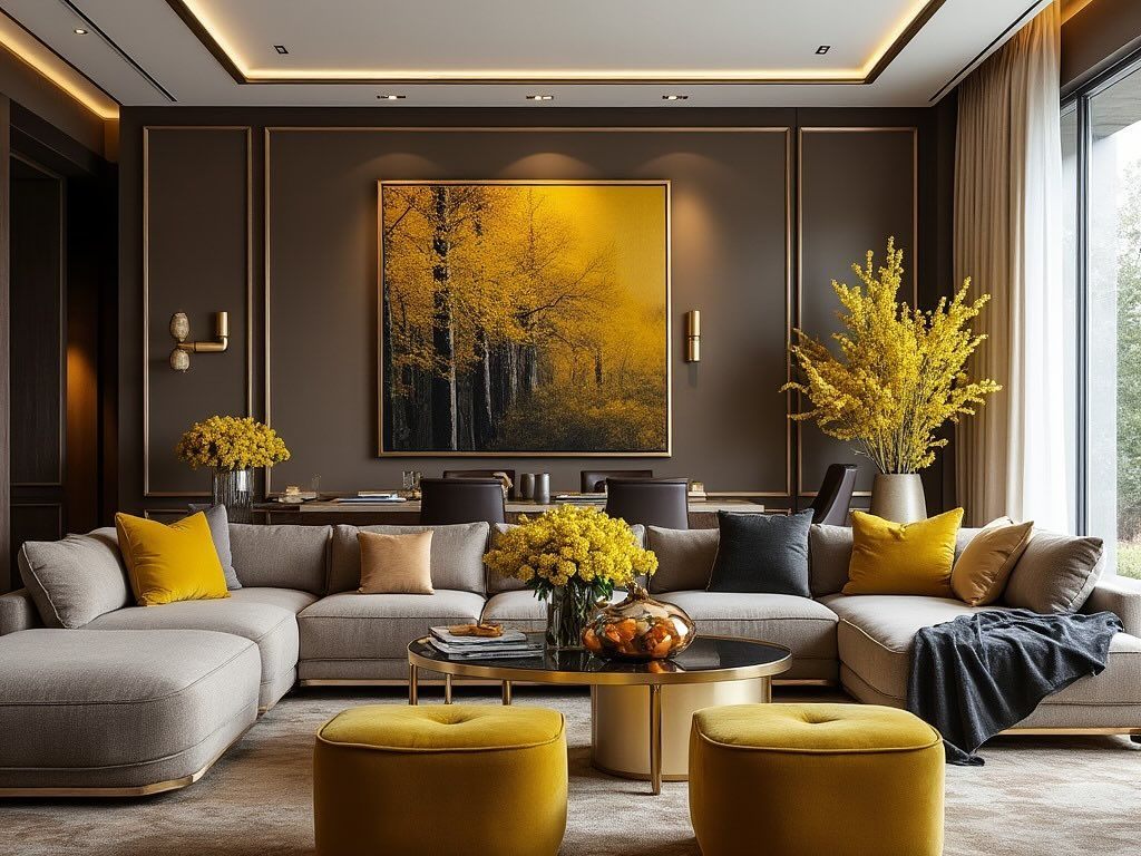 Contemporary Dubai living room with gold accents